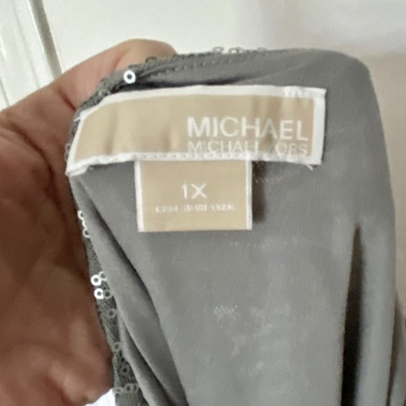 (7) Michael Kors Trendy Silver Metallic Sequins Draped Neck Blouse Tank … - Picture 6 of 7